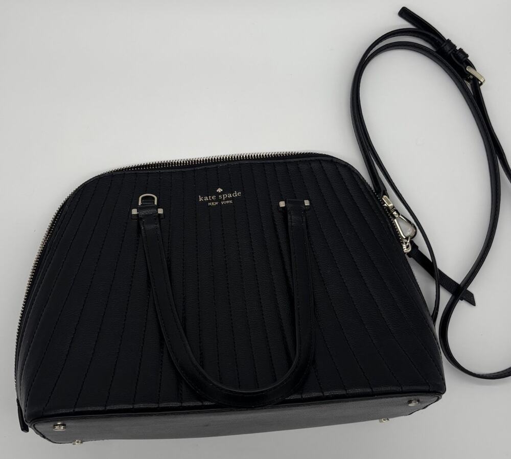 Kate Spade New York Women’s Black Quilted Satchel Top Handle Bag, Zip, Strap
